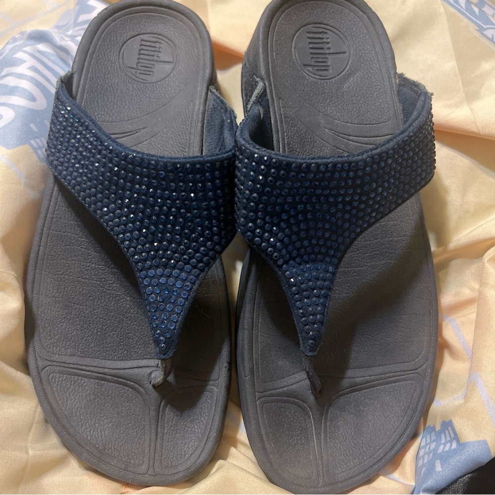 Flip-flop Ava rhinestone navy nonslip platform, wobbleboard sandals size 7